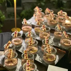 A display of our winter-inspired Indian desserts. Pictured are Gajar Halwa in Choux Pastry and Kalakand & Rose Mousse, showcasing how we blend traditional flavors with modern pastry techniques.