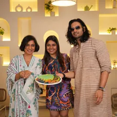 A photo with Sucharita Tyagi and Ali Fazal after our fluid art session for their talk show. It was an honor to be a part of their creative conversation.