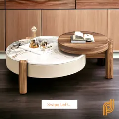 Another view of the nested coffee table, showing how the two materials and levels create a visually interesting piece.
