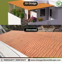 A Mangalore double tile pergola, visualized in our 3D design and then executed flawlessly. We ensure the traditional aesthetic and structural integrity are captured perfectly in the final build.