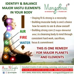 This graphic illustrates the connection between the Vastu elements in your environment and the three doshas (Vata, Pitta, Kapha) in your body. My approach involves balancing both for holistic well-being. A strong core workout, for instance, is a remedy for balancing the fire, air, and water elements.