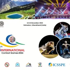 A promotional graphic for the 4th International Combat Games, highlighting the scenic location of Dehradun and the high-level competition in Karate, Judo, and MMA. Our events blend top-tier sports with incredible destinations.