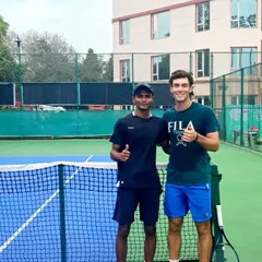 Thumbs up from our player Sajal and ATP pro Tristan Boyer after a hitting session at our academy.