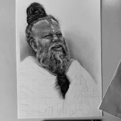 Another angle of the drawing in progress, showing the grid lines I use to maintain accurate proportions.