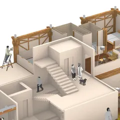 An axonometric view of my timber tower concept, showing how individual apartments connect to common circulation spaces. This research focuses on creating not just sustainable buildings, but also a sense of community.