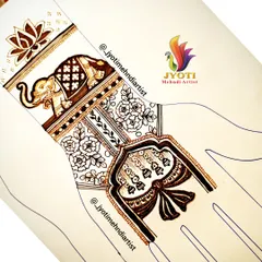 A tutorial sketch showing how to build a bridal wristband design, featuring a royal elephant and floral patterns.