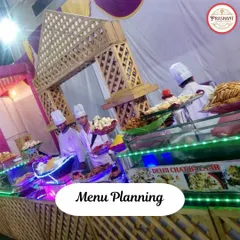 This is a closer look at one of my chaat counter setups. We plan the menu to include a variety of options and ensure the station is well organized, beautifully presented, and ready to serve guests as soon as the event begins.