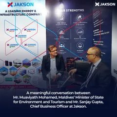 Our leadership engages in meaningful conversations with international partners. Here, our Chief Business Officer discusses sustainable energy solutions with Mr. Muaviyath Mohamed, Maldives' Minister of State for Environment.