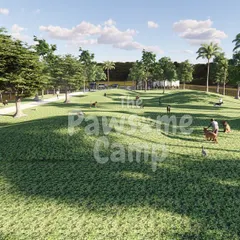 This rendering shows the scale of our off-leash park, complete with rolling green hills for dogs to run and play.