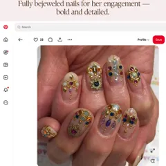 This is the Pinterest inspiration a bride brought to me for her engagement nails. She wanted a bold, fully bejeweled look that was detailed and glamorous.