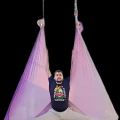 Splits in the air. The hammock provides the support to work on your splits without putting pressure on your joints.
