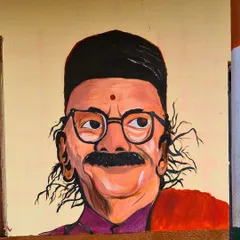I was honoured to paint this large scale portrait of the great Kannada poet Dr. D. R. Bendre at a government primary school in Hubli. Using acrylics, I aimed to capture his iconic presence to inspire the students who see it every day.