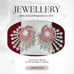 An example of the trendy, imported party wear earrings I stock. These pink floral and pearl earrings are lightweight and perfect for a day event.
