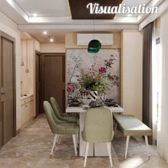 The 3D visualization of the elegant dining space, setting the expectation for the final outcome.