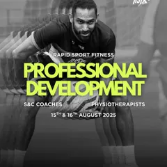 This is our official announcement for the Professional Development workshop, designed specifically for S&C coaches and physiotherapists. The graphic clearly outlines the dates and target audience, capturing the high-energy, performance-focused nature of our training events.