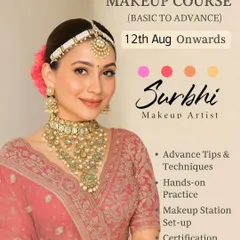 This graphic provides a quick overview of my Professional Makeup Course, highlighting key takeaways like hands-on practice, certification, and social media tips. New batches start soon!