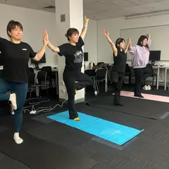 Another view of the tree pose (Vrikshasana) from my class at Gamma College in Melbourne. This pose is fantastic for improving focus and balance, essential skills both on and off the mat.
