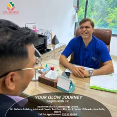 Your journey to glowing, healthy skin begins with a conversation. This image captures the essence of our client consultations, where our expert, Dr. SP Singh, listens to your goals to create a personalized treatment plan in a comfortable and professional setting.