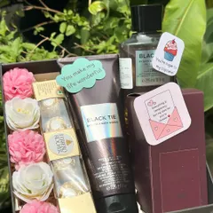 The perfect Valentine's Day hamper for your man. It features a full-size Zara perfume, full-size Bath & Body Works shower gel and body lotion, Ferrero Rocher, and cute customized notes.