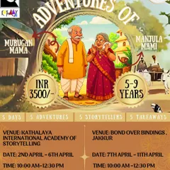 Our summer camp series in partnership with Kathalaya Storytellers, featuring 'Adventures of Murugan Mama & Manjula Mami.' Five days of adventures, stories, and creative takeaways.