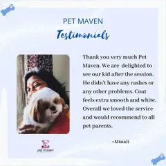 A glowing review that makes our day! We are delighted this client's "kid" had a great session, with a smooth, white coat and no skin irritation.