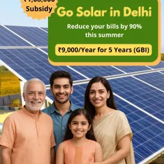 A happy family enjoying the benefits of solar energy. With our help, you can get up to ₹1,08,000 in subsidies and reduce your summer electricity bills by 90%.