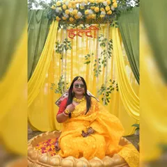 We provide unique props like this large brass urli for the bride's Haldi ceremony. The backdrop of yellow drapes and marigold garlands completes the traditional and auspicious theme.