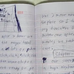 The first pages of a "Multiverse Story" written and illustrated by a 5th grader. Reading sparks imagination, and this is the beautiful result.