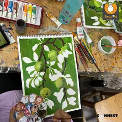 This piece is nearing completion, showcasing how we build up details and highlights in an acrylic painting.