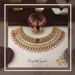 A simple yet elegant antique gold necklace set with ruby-colored stones. I create a range of antique pieces, from heavy bridal to lighter sets like this, to cater to different customer needs and price points.