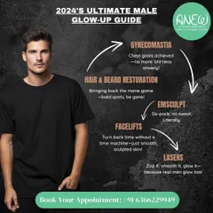 This is the ultimate male glow-up guide. I offer a range of treatments specifically for men, including gynecomastia correction, hair and beard restoration, Emsculpt for body contouring, and non-surgical facelifts.