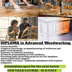 An overview of the course benefits for our Diploma in Advanced Woodworking, including industry exposure, placement support, and hands-on CNC training.