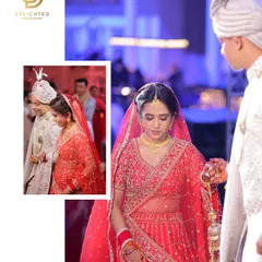 A collage showing the bride and groom during their wedding rituals, focusing on the bride's expressions and the traditional elements of the ceremony.