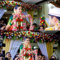 The Kanyādāna, where the bride is carried by her brothers, is a visually stunning and emotional moment. I position myself to capture the bride's joyful expression as she sees her groom.