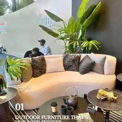 At India Design ID, I found some fantastic alternatives to traditional rope or wicker outdoor furniture. This waterproof vegan leather and aluminum sofa is stylish, durable, and perfect for creating a modern and sophisticated outdoor lounge area.
