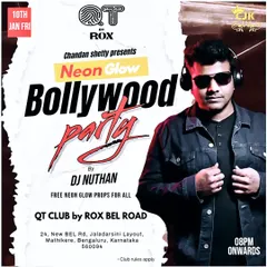 Another poster for the Neon Glow party at QT Club, featuring my photo. This helps build my brand as the go-to DJ for these kinds of specialized, high-energy events.