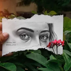 A slightly different angle of the same artistic eye drawing, showing how the environment can change the mood of the artwork.