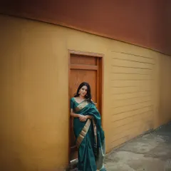 An artistic shot of the lovely actress Mirnalini Ravi. For this outdoor shoot, I created a soft, natural makeup look and styled her hair in loose waves to create an ethereal vibe.