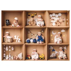 A collage showcasing the versatility of the 'in the box' theme. From sailors to sleepy time, we can create a whole world of imagination in one box.