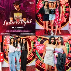 A Ladies' Night poster combined with photos of the crowd. I deliver an exclusive audio-visual set of Bollywood and Punjabi hits.