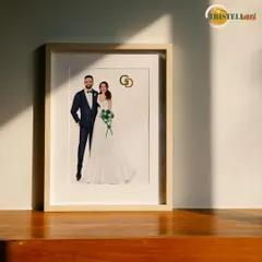Turn your cherished wedding photos into a timeless piece of art. This custom digital portrait is framed and ready to be displayed in your home.