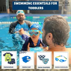 Here are the swimming essentials for your toddler's first class. A comfortable swimsuit, a swim cap, swim diapers, and properly fitting goggles will ensure they are ready to make a splash.