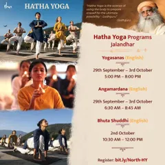 For the first time, I am bringing Angamardana, Yogasanas, and Bhuta Shuddhi programs to Jalandhar. This poster details the dates and venue at the Swaminarayan Temple.