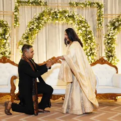 A magical moment from my engagement. I styled both our outfits to complement each other and the elegant floral decor. For your special events, I help coordinate looks for couples and families, ensuring everyone looks picture-perfect and harmonious.
