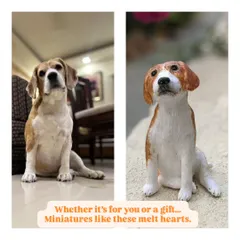 The magic of turning a photo into a 3D sculpture. This beagle miniature was created from a customer's photo, capturing its posture and expression in clay.