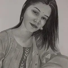 The completed portrait, showing the added detail in her traditional clothing. This custom sketch is a beautiful way to capture a person's essence.