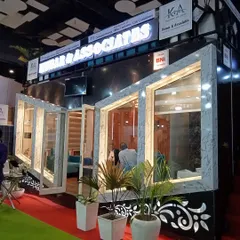 An alternate angle of our custom container exhibit at the Darc Build Expo. This view shows the structure's modern aesthetic, designed to stand out and attract visitors in a busy trade show environment.