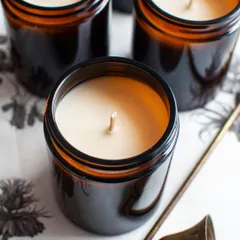 Amber jar scented candles are very in vogue and look so classy. I happily do white-labeling with a minimum order of just 50 pieces, customized with your scent and logo.