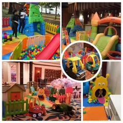 Bring the fun to the office. This collage shows how my rented playzones can transform a corporate MNC space, boosting creativity and making family day events exciting and memorable for employees and their children.