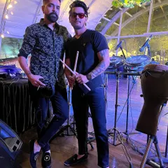 Posing with my friend and percussionist before a pre-Diwali gig. The combination of a DJ and a live drummer creates an infectious rhythm that is impossible not to dance to.